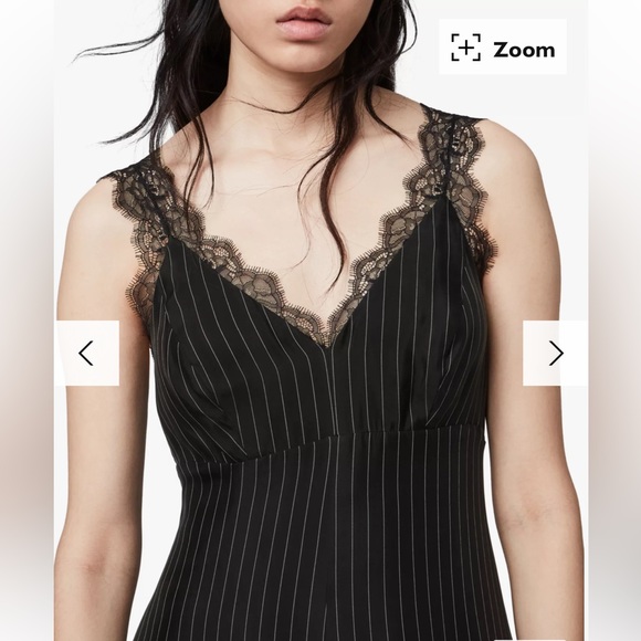 All Saints Skylar Dress In Pinstriped Black With Lace - Picture 4 of 13